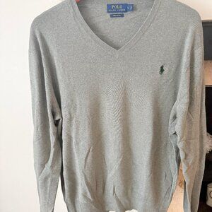Polo Ralph Lauren Heather Grey Pima Cotton V-Neck Sweater - Men's L